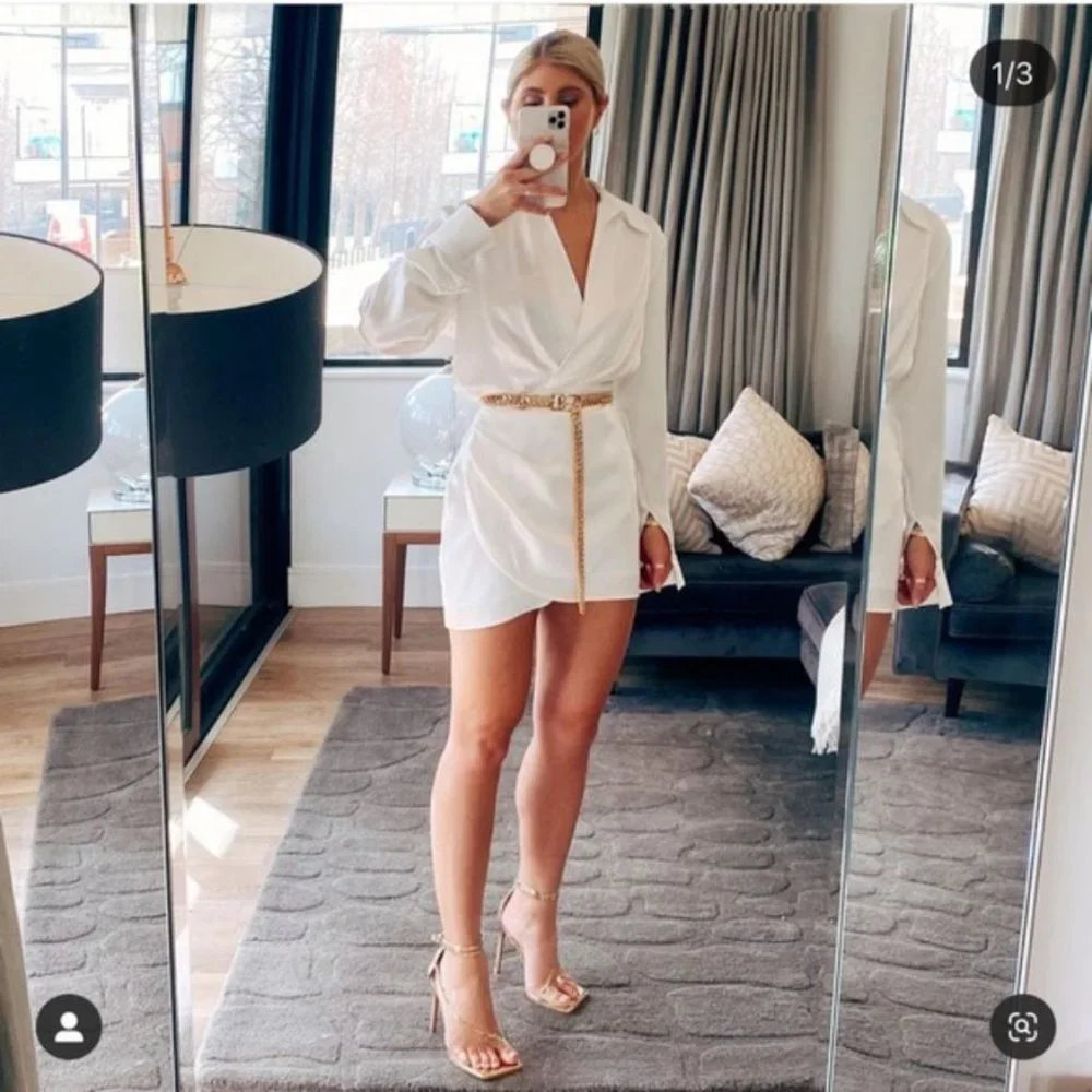 ZARA SATIN DRESS WHITE - Picture 2 of 6